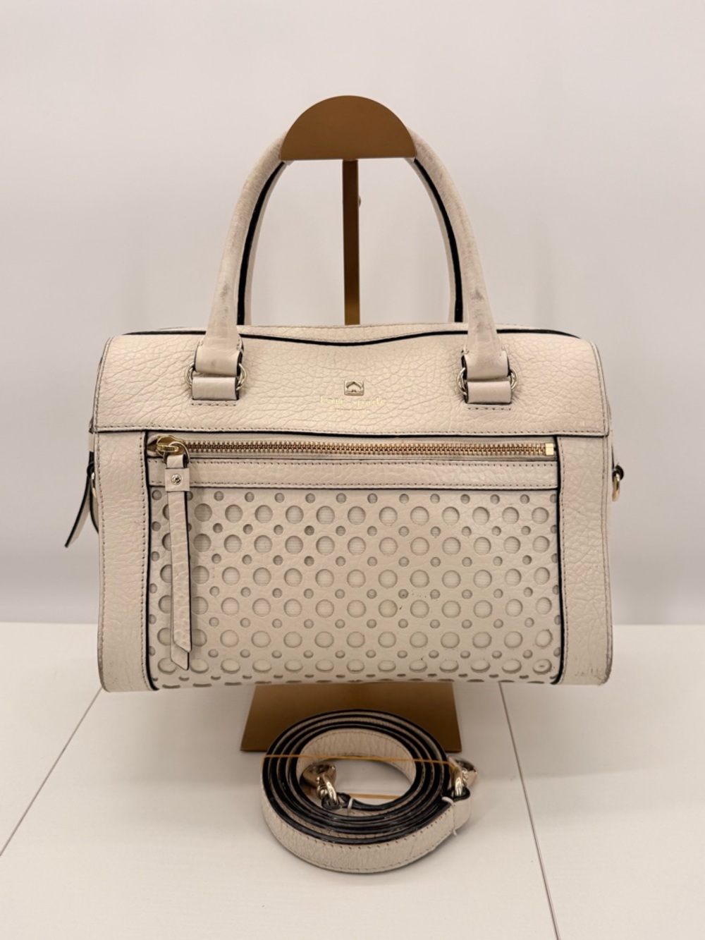Kate Spade Perri Lane Bubbles Romy Cream Satchel Leather Crossbody Bag - Picture 1 of 15